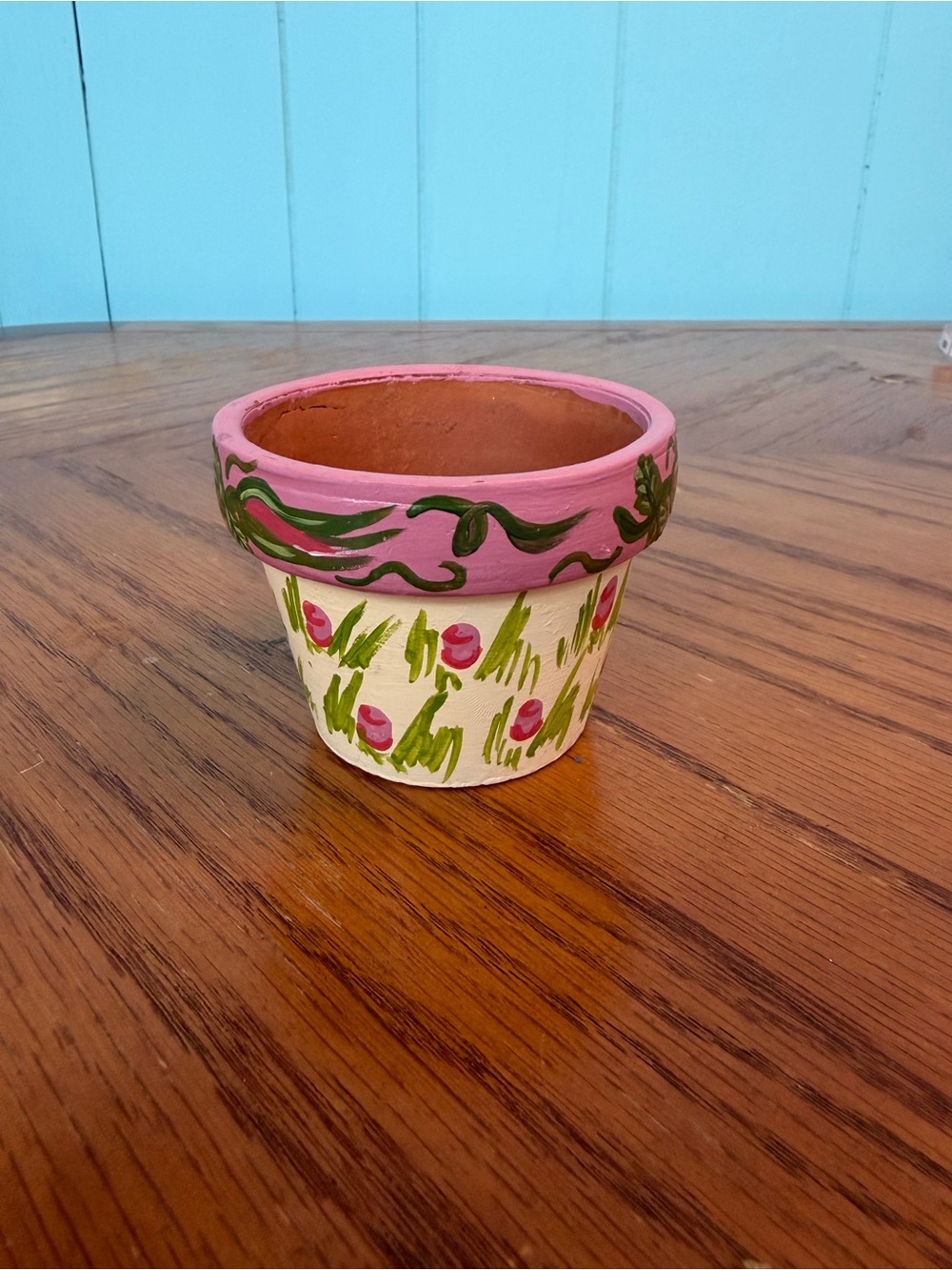 Hand-Painted Pink Floral Terra Cotta Pot by